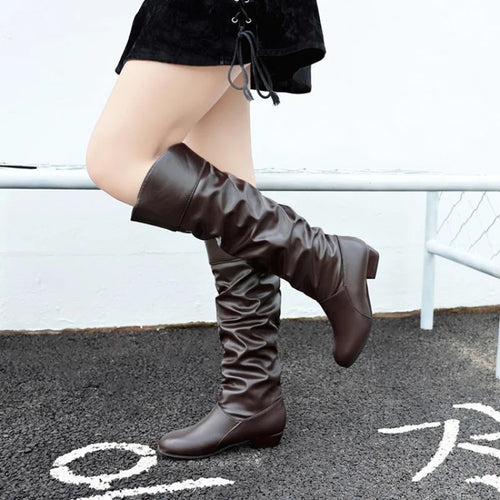 Autumn and Winter New Knee High Boots Women Designer Heel High Black Boots Women's Leather Boots Plus Size 35-43 Botas De Mujer