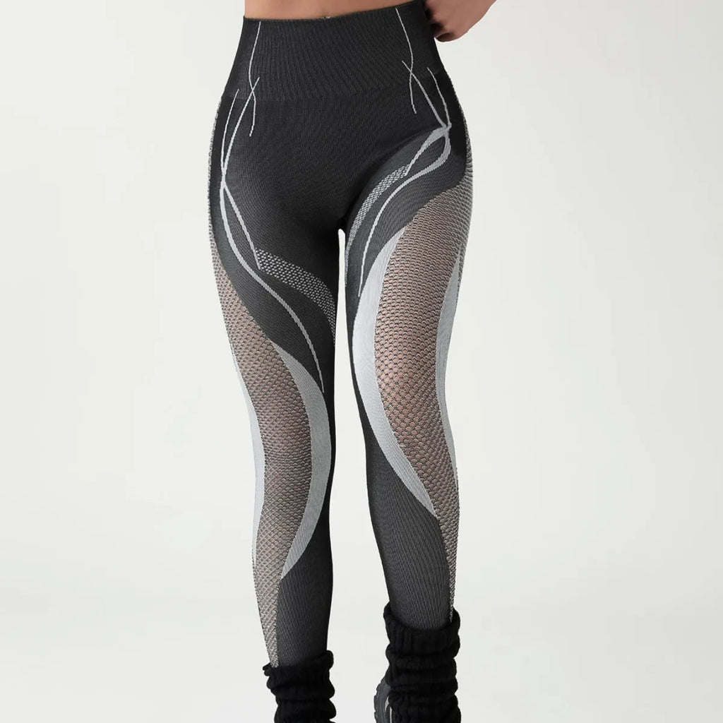 Seamless Hollow Mesh Panel Scrunch Booty Leggings High Waist Workout Sports Tights