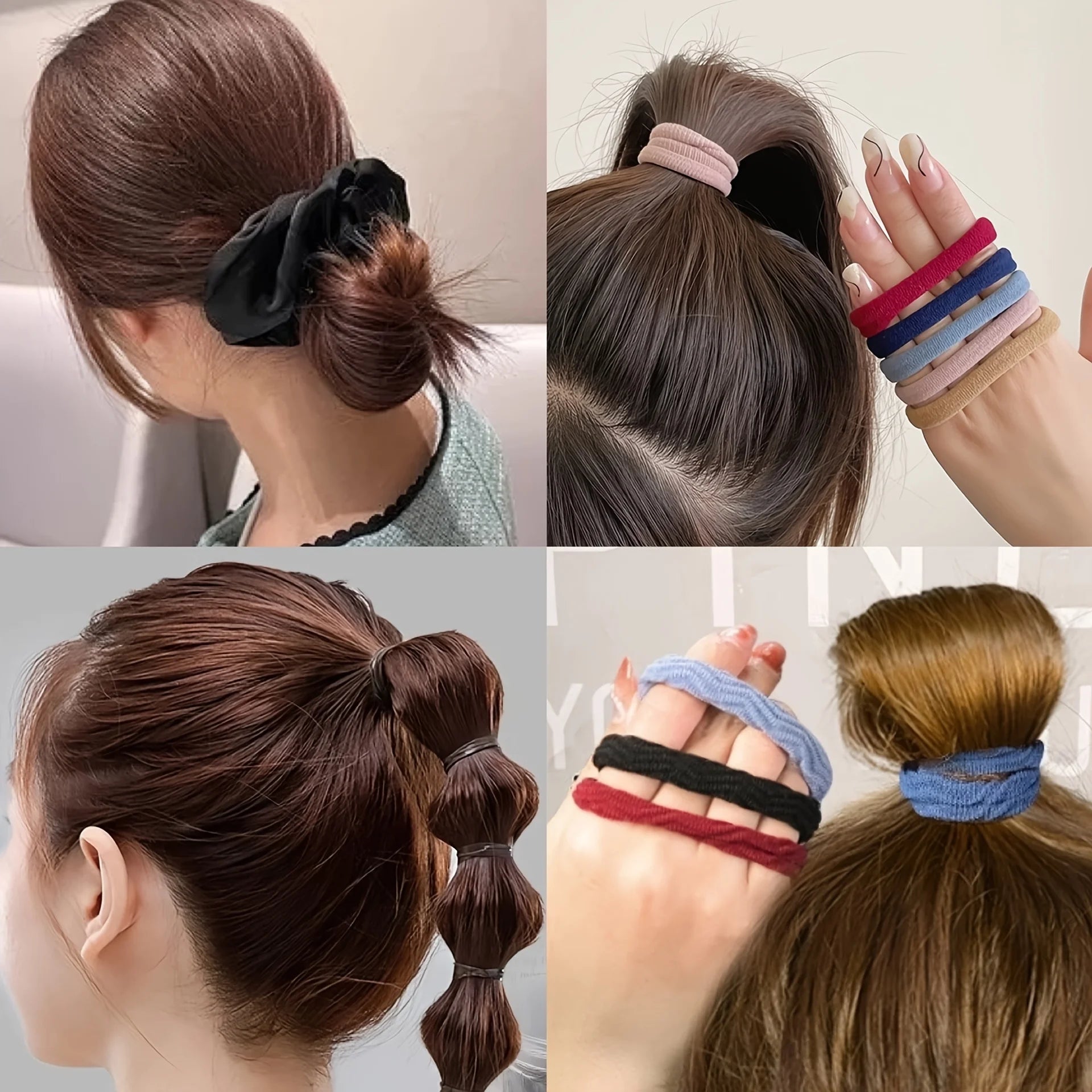 Women Dark Hair Accessories Set Elastic Seamless Ponytail Scrunchies Small Rubber Bands Fashion Hair Ties Headbands