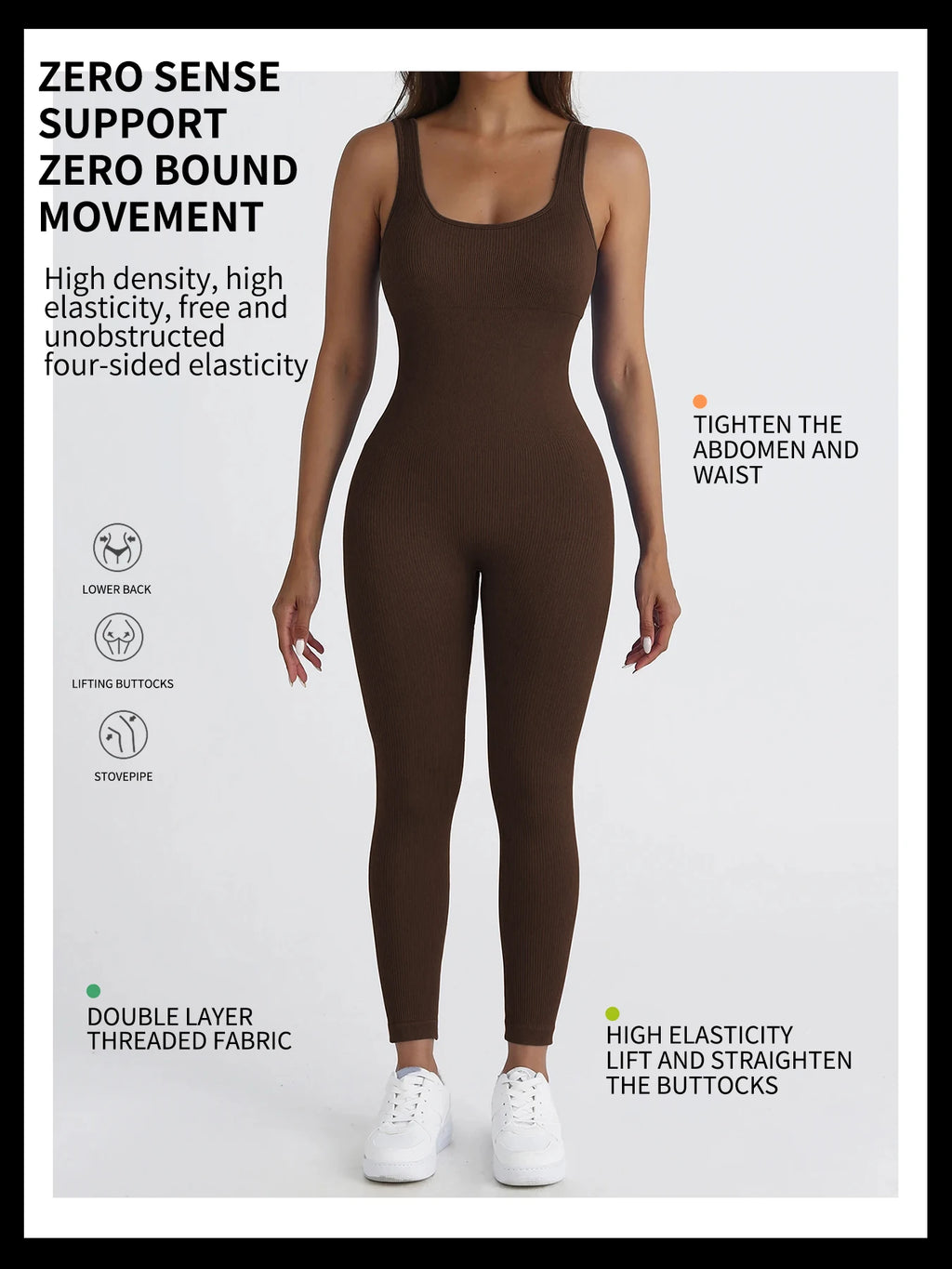 CZGUKE Women's seamless one-piece sportswear yoga ribbed slim-fitting one-piece square-neck base pants long pants fitness wear