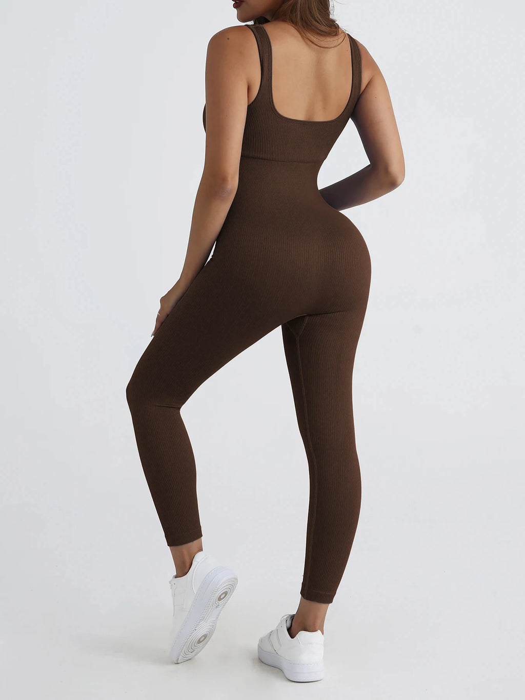 CZGUKE Women's seamless one-piece sportswear yoga ribbed slim-fitting one-piece square-neck base pants long pants fitness wear