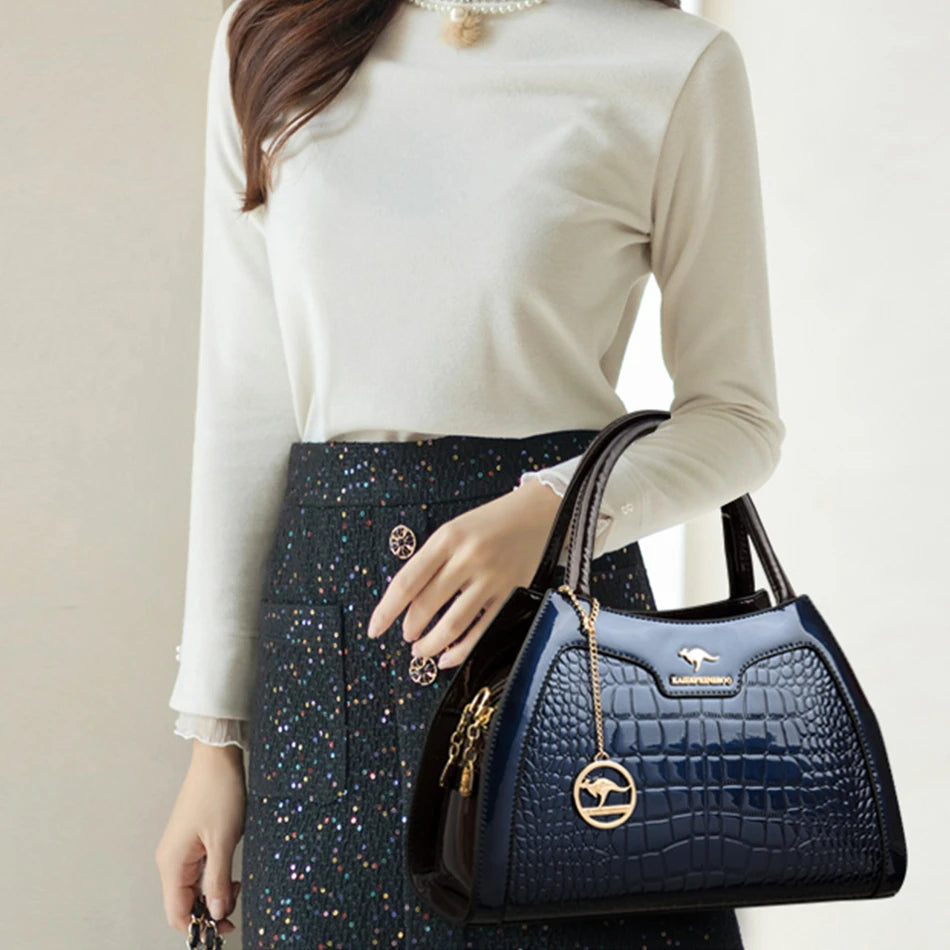 Luxury Patent Leather Handbags for Women Designer Crocodile Pattern Women's Shoulder Crossbody Bag Hobos Ladies Messenger Stone