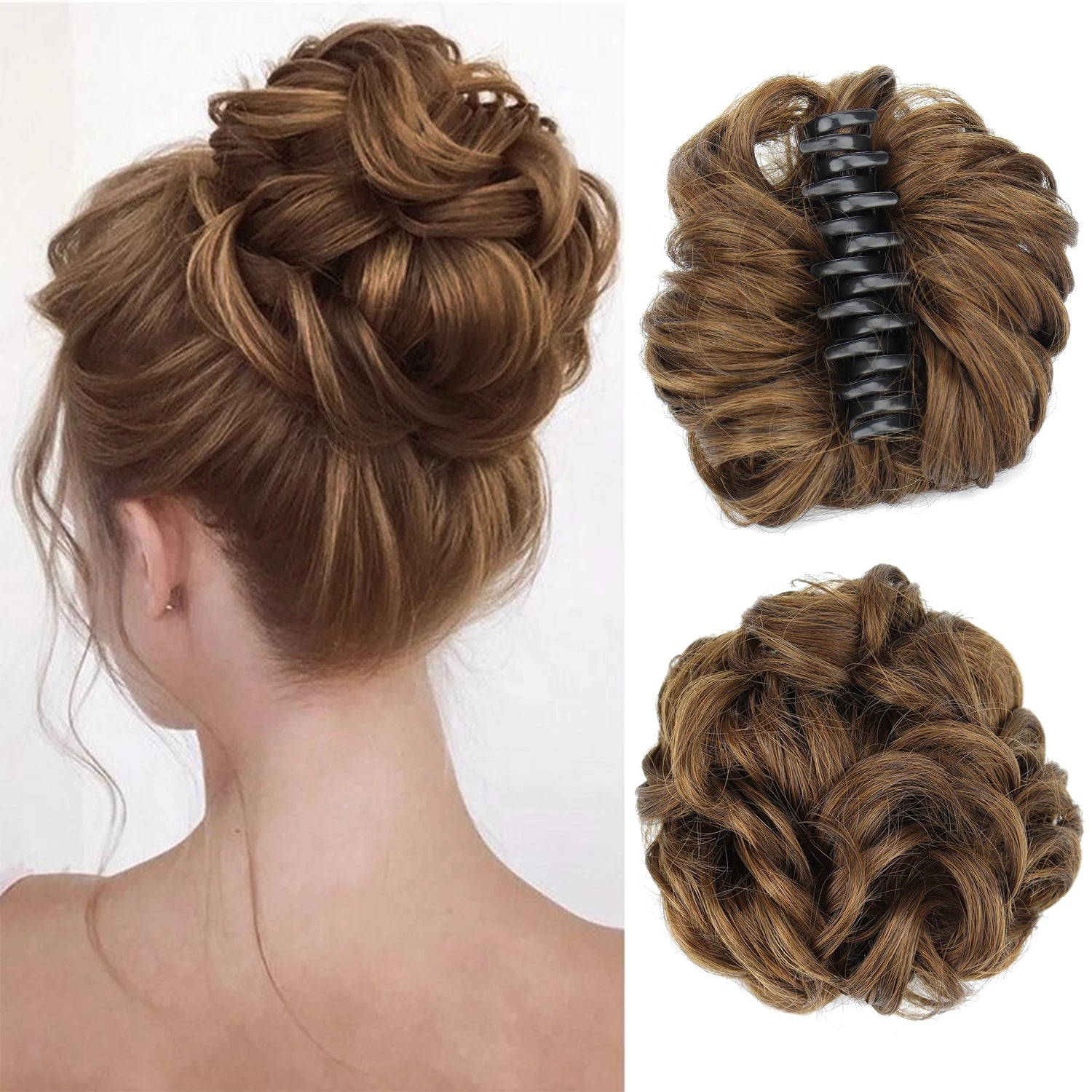 Synthetic Chignon Messy Bun Claw Clip in Hair Piece Wavy Curly Hair Bun Ponytail Extensions Scrunchie Hairpieces for Women