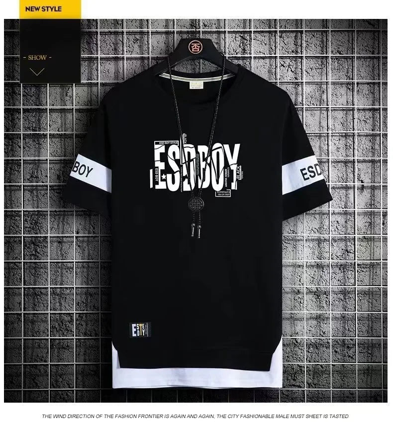 Summer T-shirt for men Round Neck Short sleeved T-shirt Top Clothes for Fashion Brand Slim Fit  men's  trend color blocking top