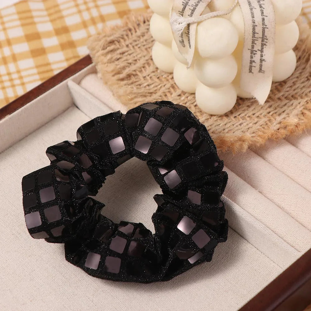 6pcs Square Sequin Sequin Hair Rope Retro Disco Pleated Design Rubber Bands Set Ponytail Holder Super Shiny Women's Hair Ties
