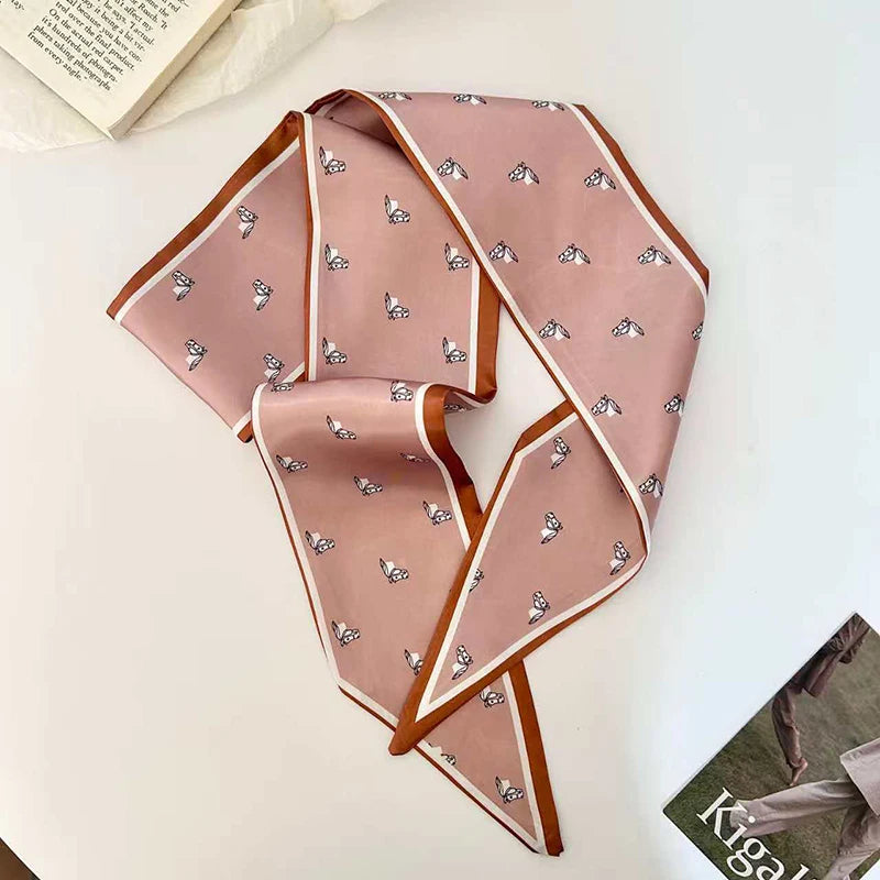 Luxury Brand Model Striped Printing Bag Handbag Handle Ribbon Scarf Small Silk Scarf Women Hair Band Neck Scarves Neckerchief