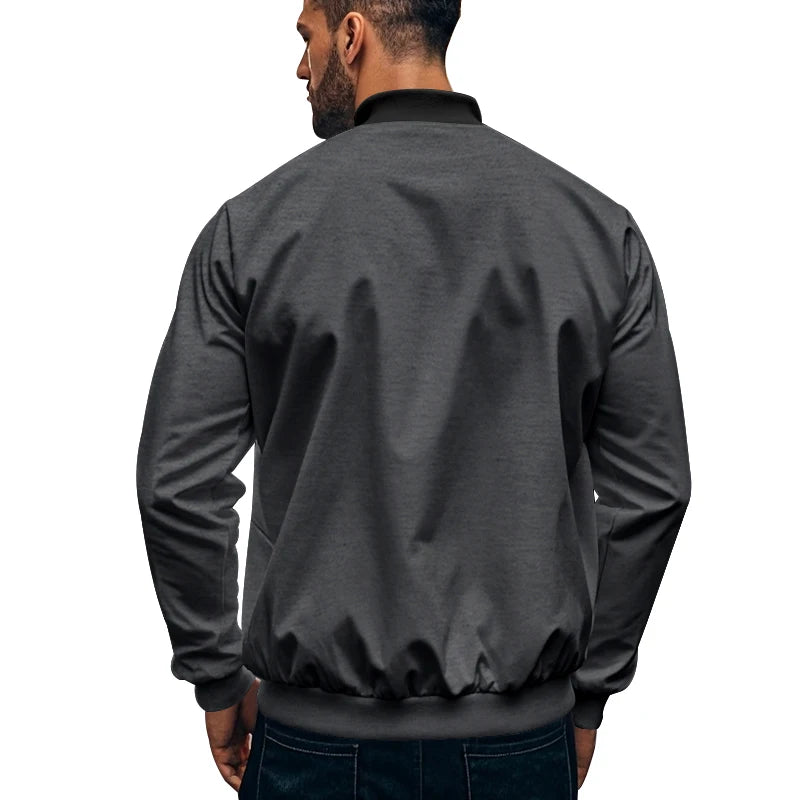 2024 New Spring And Autumn Men's Stand Collar Jacket Solid Color Leisure Sports Long Sleeve Zipper Coat Straight Tube Large Size