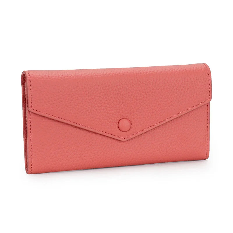 Ladies Genuine Leather Long Wallet Women's Large Capacity Clutch Wallet Envelope Multifunctional Mobile Phone Wallet Purse