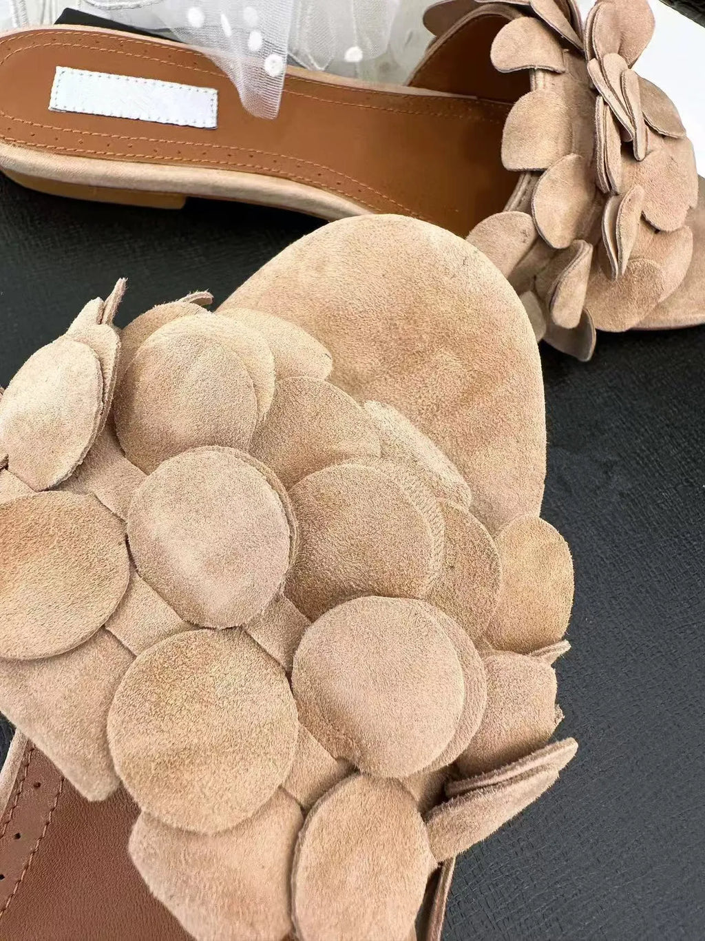 Flower Genuine Leather Flat Bottom Cool Slippers for Women's Casual Versatile One line Dragging Style Vacation Outerwear Beach S