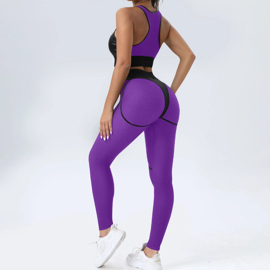 Fashion Mesh Patchwork Suit for Fitness Sportswear Women Gym Yoga Workout Clothes Elastic Breathable Sport Set Tracksuit Black
