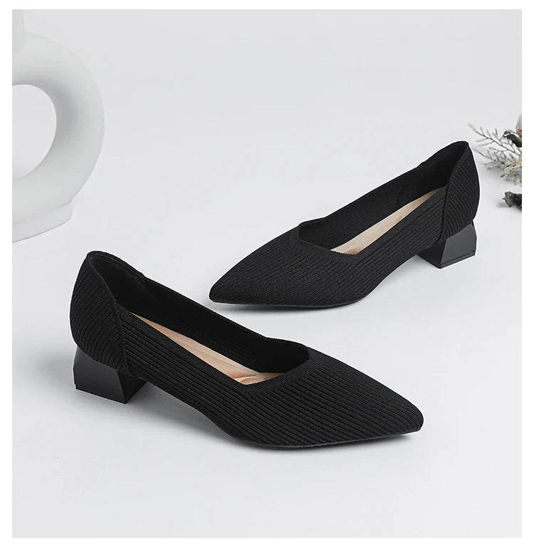 2026 New Women's High Heels Large 42/43 Fashion Pointed Anti slip Rubber Bottom Knitted Breathable Shoes