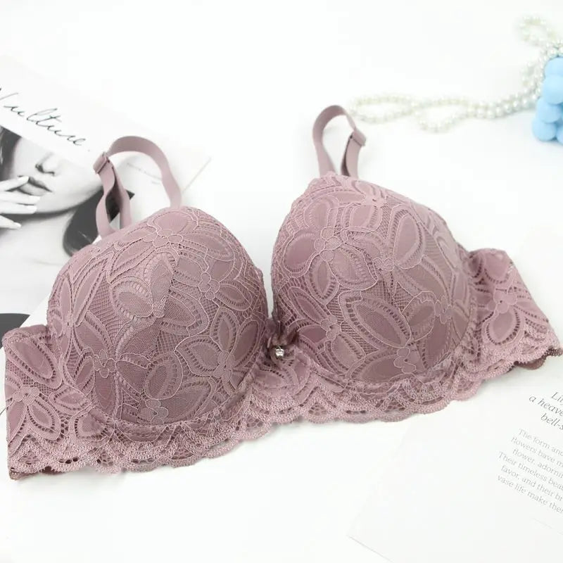 New Sexy Floral Lace Kint Underwire Push Up Bras Padded Bow Thin Mold CDE Cup Underwear For Women Plus Size Breathable Lingerie