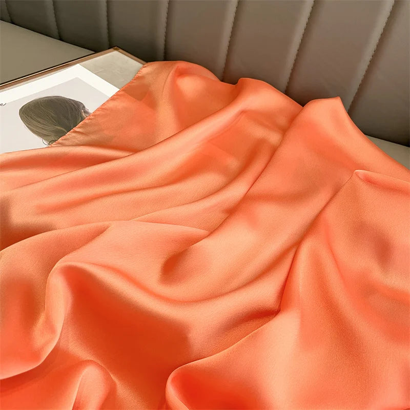 2024 Luxury Brand Silk Scarf for Women Large Shawl Wrap Headband Solid Design Hijab Beach Stoles Female Foulard Echarpe Bandana