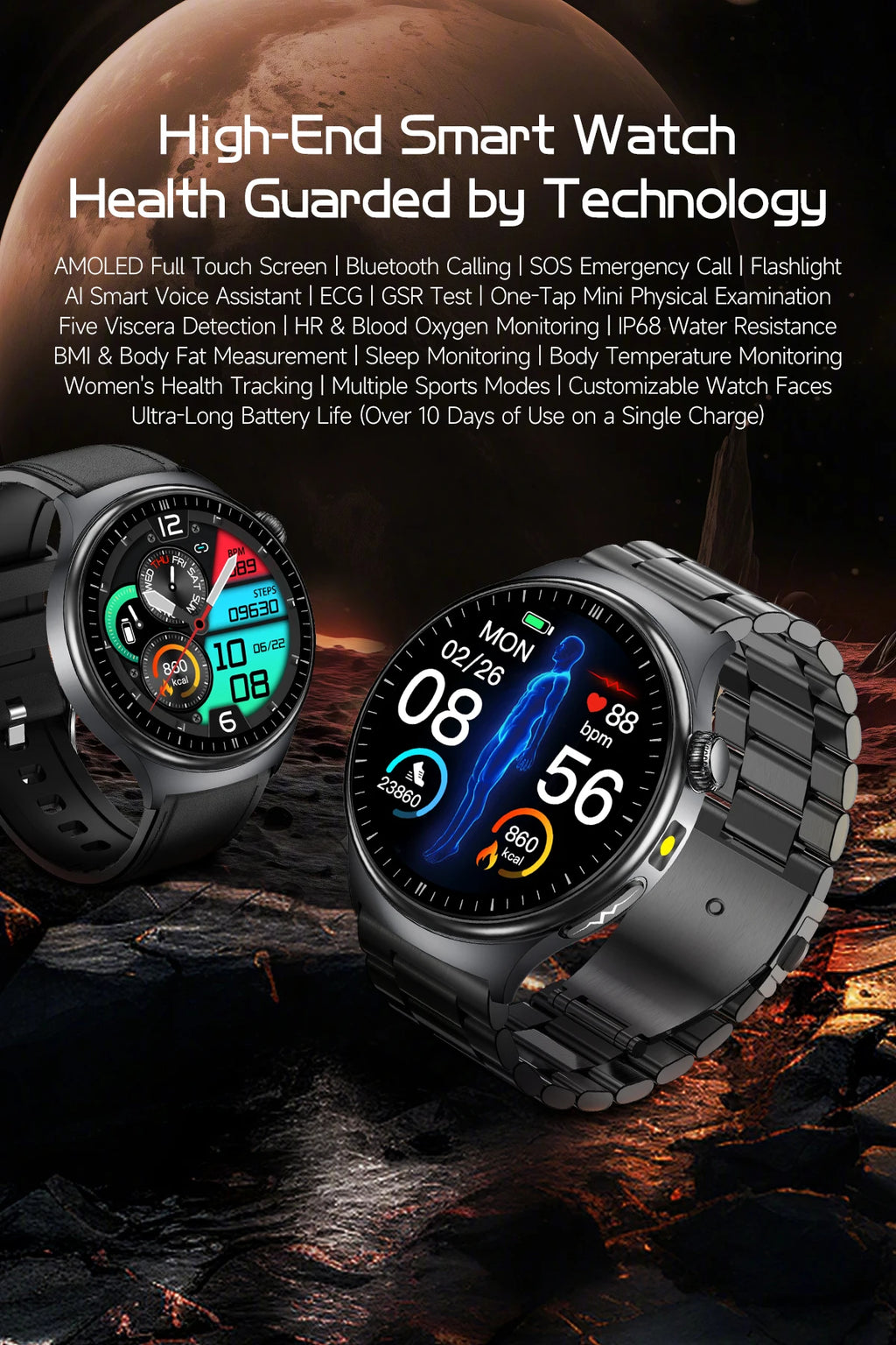 New Upgraded Heart Health Check Smart Watch Uric Acid Five Organ Examination Blood Pressure BT Call ECG smart watches Man 2026