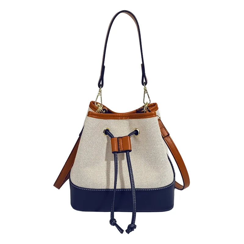 Canvas Bucket Bag Luxury Designer Handbags Women PU Shoulder Bag Fashion Crossbody Daily Commuting Tote Bag
