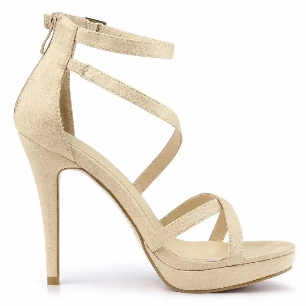 Women Sandals Summer Sexy Pumps 11cm Velvet Open Toe Ankle Strap Stiletto Strappy High Heels Nightclub Party Wedding Dress Shoes