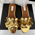 Flower Genuine Leather Flat Bottom Cool Slippers for Women's Casual Versatile One line Dragging Style Vacation Outerwear Beach S