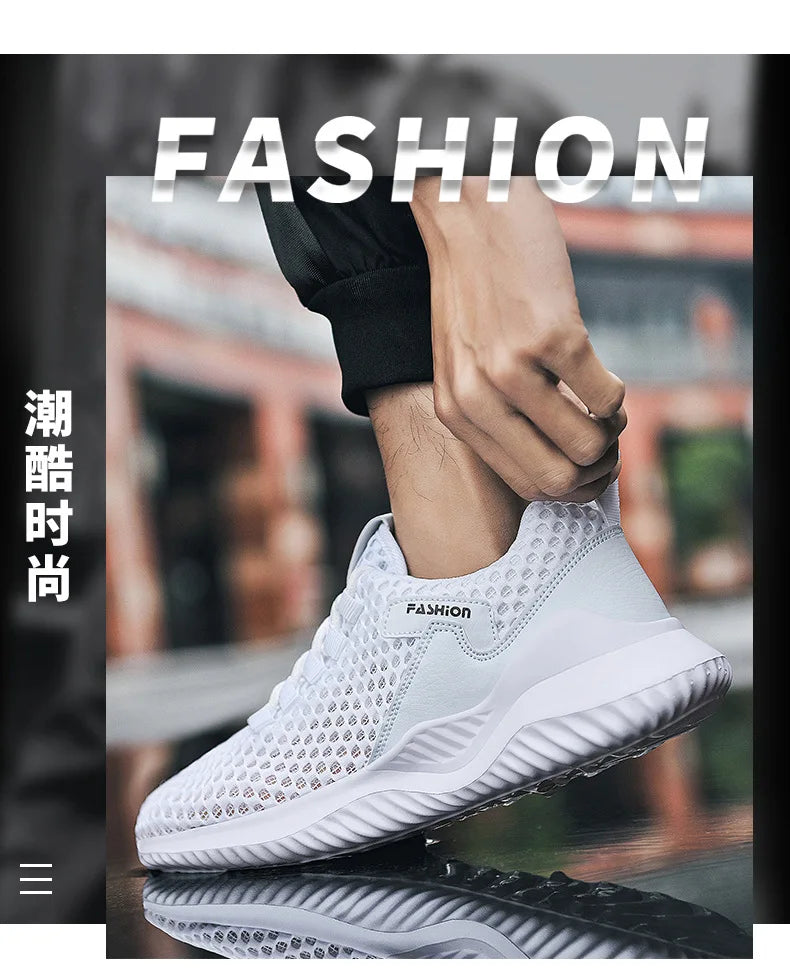 New White Mesh Sneakers Man Casual Shoes Breathable Summer Sneakers Men Shoes Outdoor Walking Sneakers Lightweight Tennis Shoes