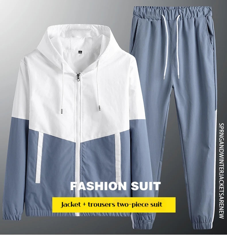 M-6XL New Men's Sportswear Set from Japan South Korea Autumn Casual Wear Men's Hooded Jacket Leg Tied Pants Trendy Casual Suit