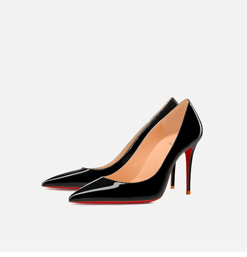 Women Heels Naked Color Women's Elegant High Heel Luxury Black Shoes Woman 2026 Red Shiny Bottoms Pointed Toe Party Ladies Women