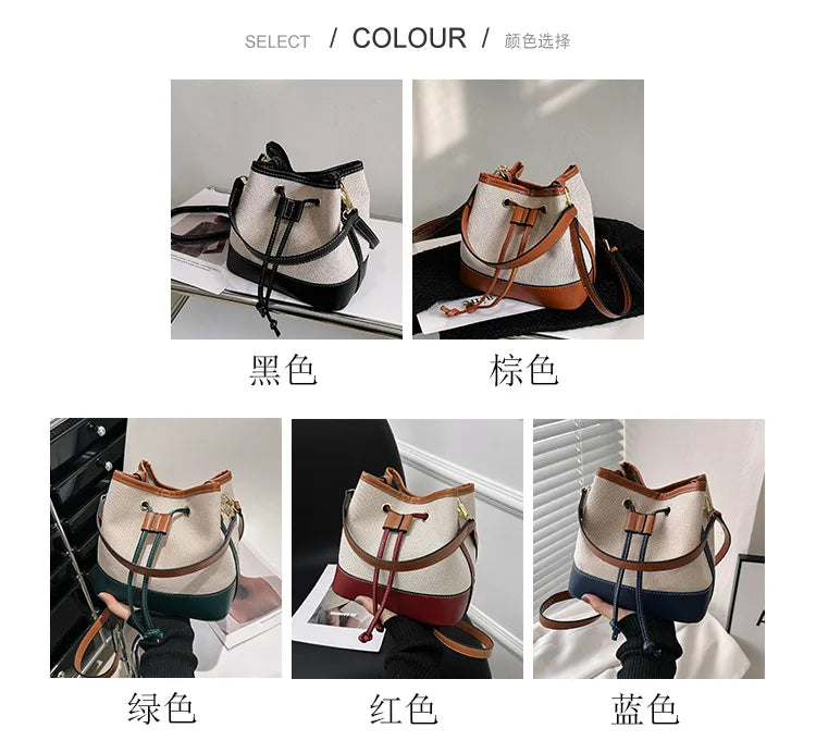 Canvas Bucket Bag Luxury Designer Handbags Women PU Shoulder Bag Fashion Crossbody Daily Commuting Tote Bag