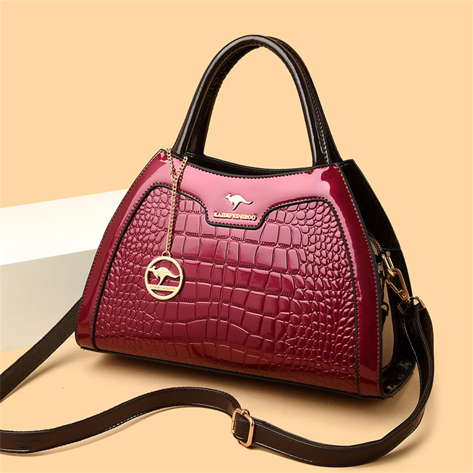 Luxury Patent Leather Handbags for Women Designer Crocodile Pattern Women's Shoulder Crossbody Bag Hobos Ladies Messenger Stone