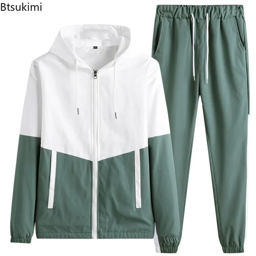 2026 New Men's Casual Sets Men Tracksuit Oversized Trend Patchwork Design Hooded Jacket+pants Two-pieces Men Running Sports Suit