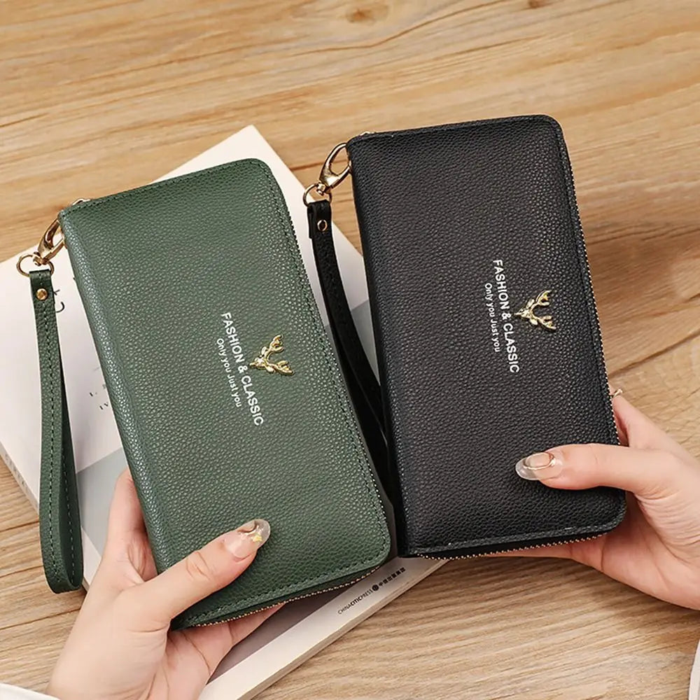 Fashion Zipper Long Wallet Large Capacity Leather Card Bag Long Purse Women