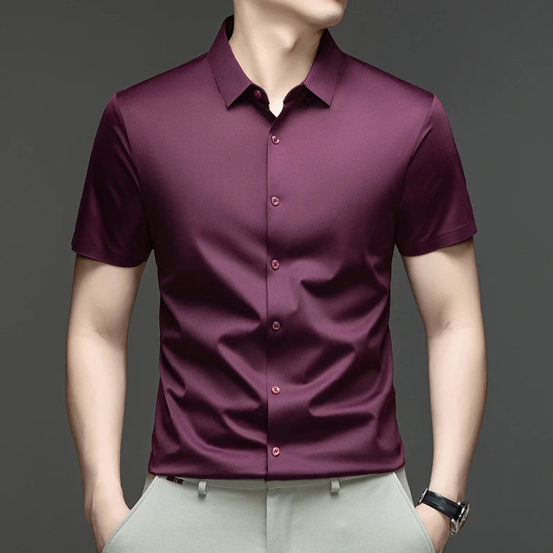 Mens Summer Business Short Sleeved Shirt Seamless Construction High Stretch Easy Care for AllDay Comfort