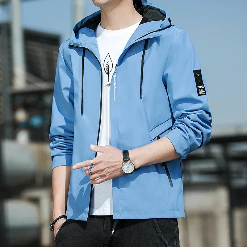 NewMen Long Sleeve Hip Hop Streetwear Coats Spring Men's Bomber Jackets Fashion Korean with Hood Golf Windbreaker Aviator Jacket