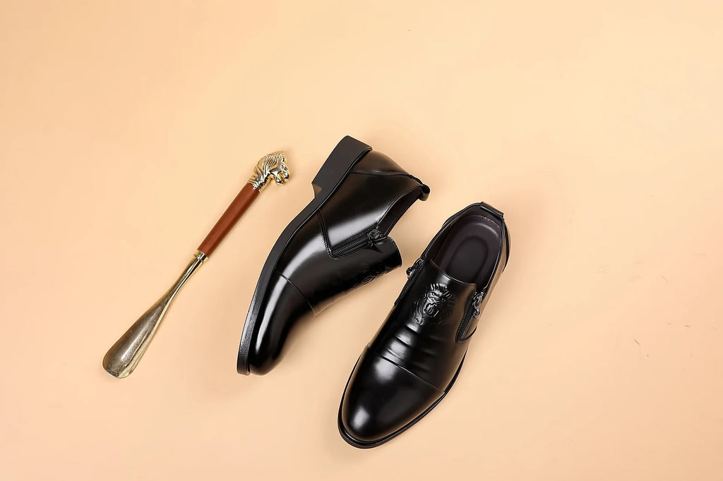 Luxury Men Oxford Shoes Retro Lion Head Zip Men Dress Shoes Office Business Loafer High Quality Men Party Wedding Shoes 2024 New