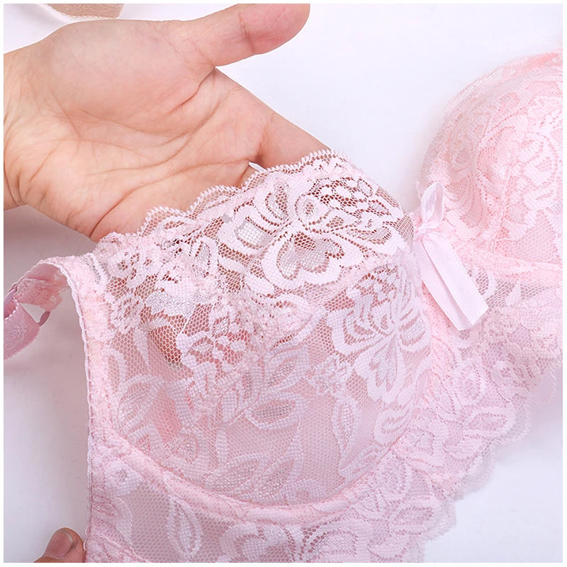 Women Push Up Black Lingerei Sexy Bra Underwire Thin Cotton Padded Lace Sheer Minimizer Bra Big Bust 80-115 B C D Cup Bra C3306