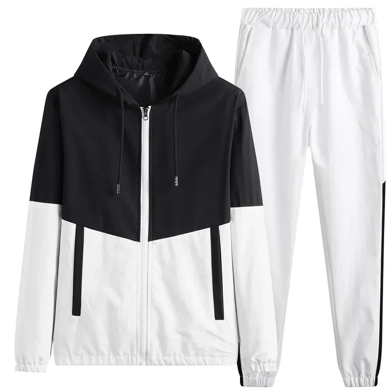 2026 New Men's Casual Sets Men Tracksuit Oversized Trend Patchwork Design Hooded Jacket+pants Two-pieces Men Running Sports Suit