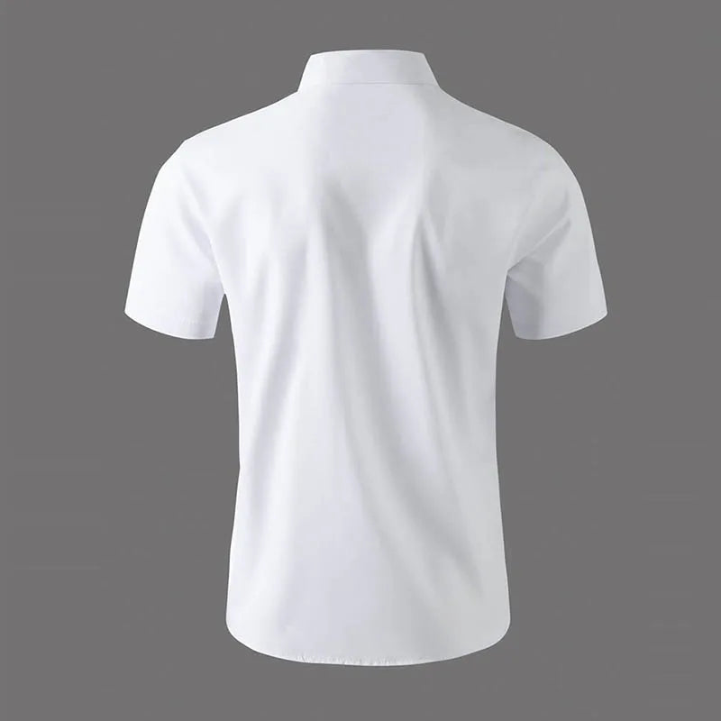 2025 New Men's Business Casual Solid Color Short Sleeved Shirt for Summer Fashion No Ironing Comfortable and Versatile Top