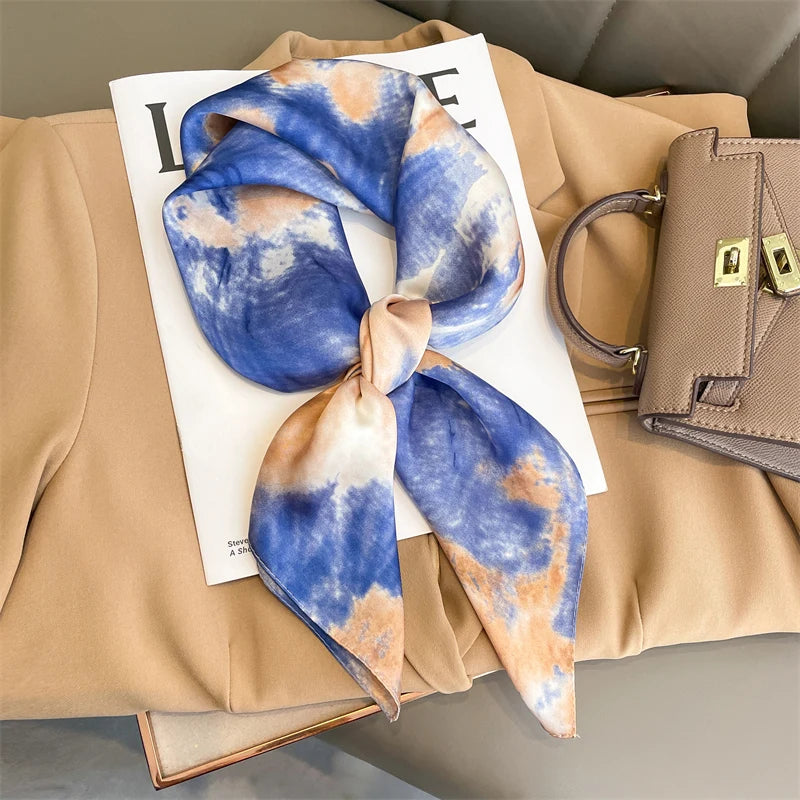 2025 Luxury 70cm Silk Square Scarf Women Print Satin Neck Tie Female Hair Wrist Bandana Headkerchief Shawl Wrap Hijab Echarpe