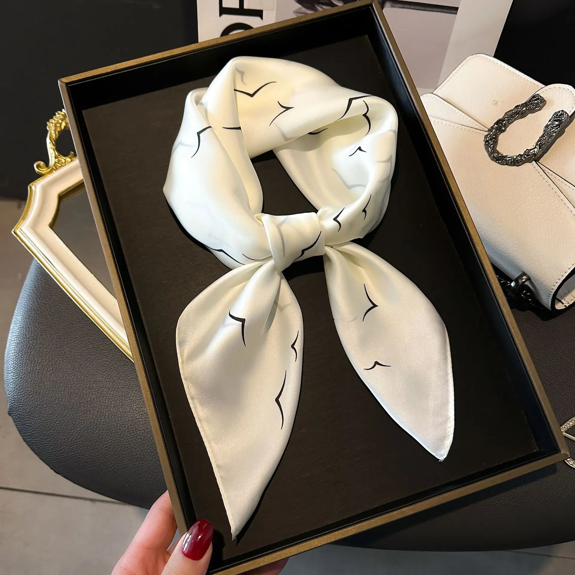 Luxury Satin Imitation Print Silk Scarf Square Women Neck Scarves Wrap Headkerchief Beach Hair Band Women's Bandana