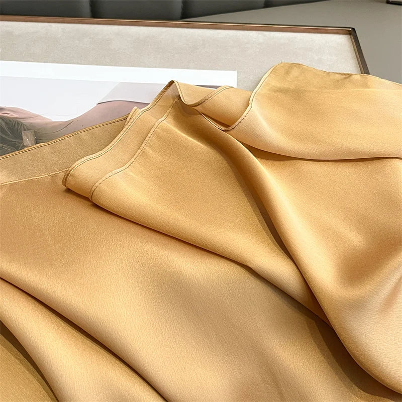 2024 Luxury Brand Silk Scarf for Women Large Shawl Wrap Headband Solid Design Hijab Beach Stoles Female Foulard Echarpe Bandana