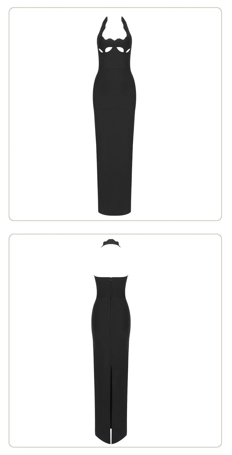VC Black Halter Elegant Dress For Women 2025 New Summer Evening Party Celebrity Bodycon Long Dress Red Brown Prom Vestido