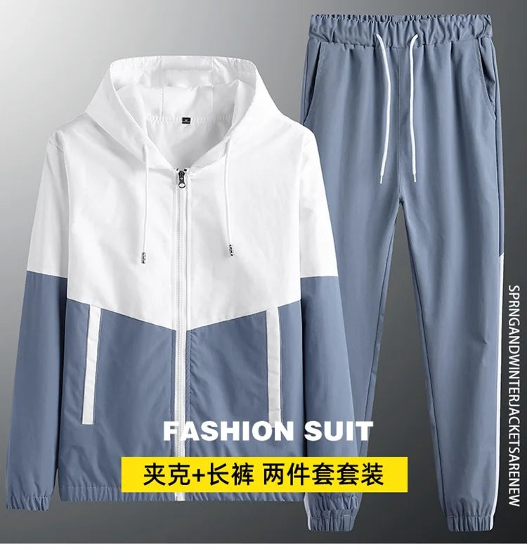 2026 New Men's Casual Sets Men Tracksuit Oversized Trend Patchwork Design Hooded Jacket+pants Two-pieces Men Running Sports Suit