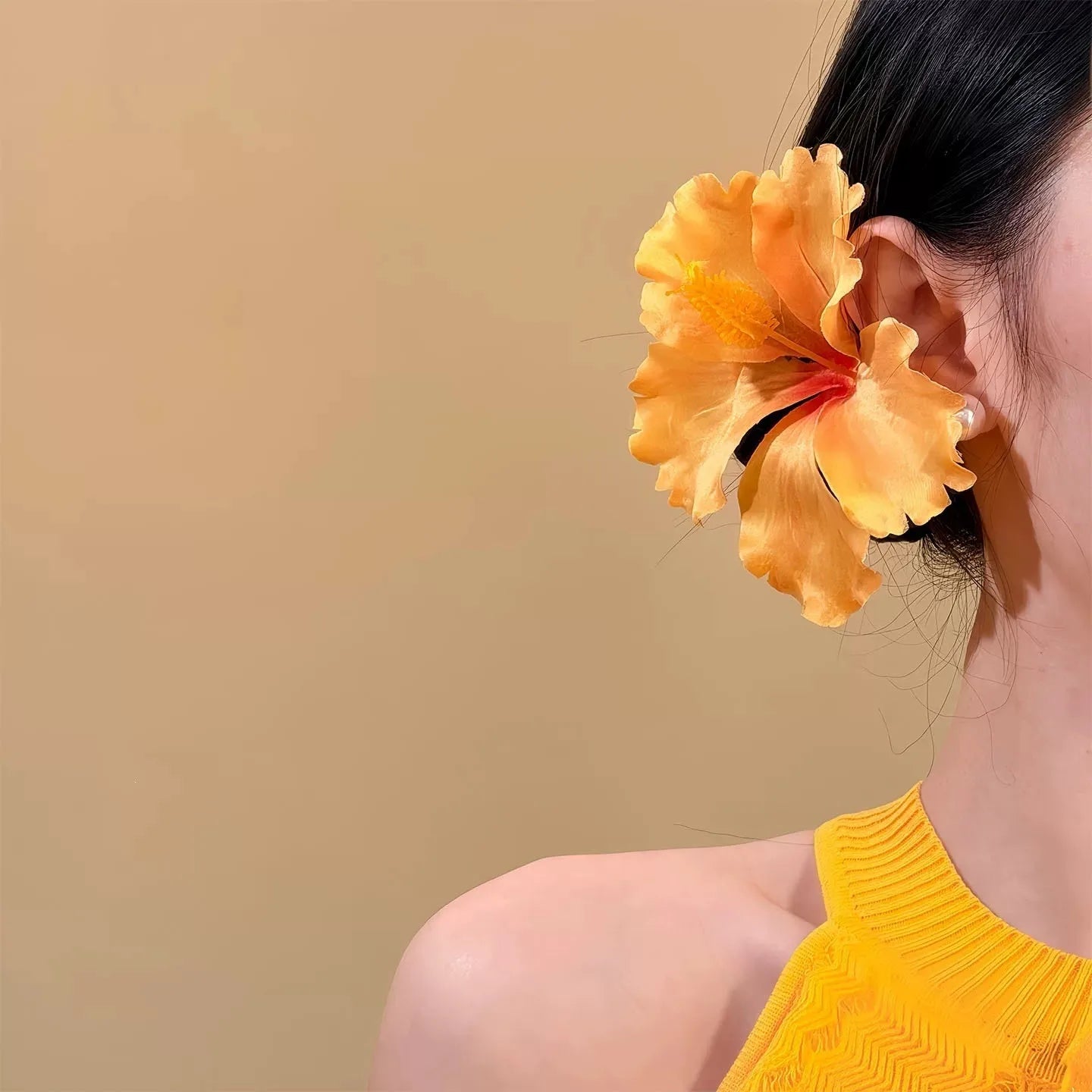 YJL 2pcs Hibiscus Flower Hair Side Clips Handmade Artificial Bohemian Floral Hairpin for Girls Beach Party Hair Accessories