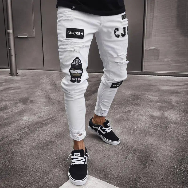 New Stretch Men's Jeans Washed Motorcycle Trousers Vintage Man Cowboy Pants Punk Loose Straight Retro Baggy Designer Casual Goth