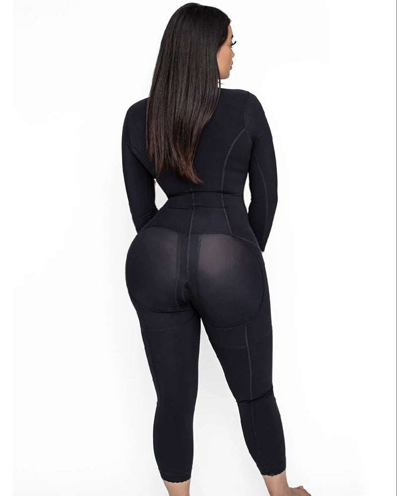 Women Full Body Shaper Colombian Shapewear Bodysuit PostpartumTummy Control Long Sleeve Faja With Bra Butt Lifter Plus Size