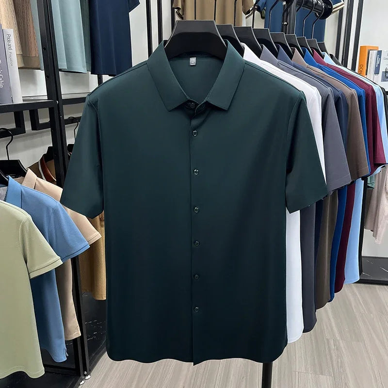 Mens Summer Business Short Sleeved Shirt Seamless Construction High Stretch Easy Care for AllDay Comfort