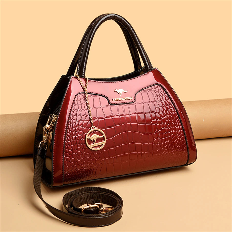 Luxury Patent Leather Handbags for Women Designer Crocodile Pattern Women's Shoulder Crossbody Bag Hobos Ladies Messenger Stone
