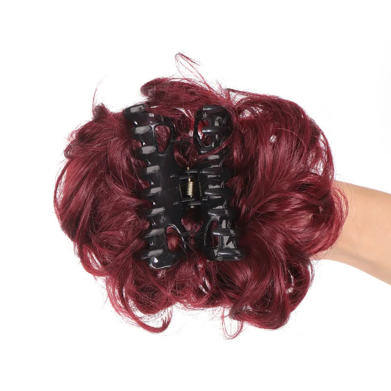 Synthetic Chignon Messy Bun Claw Clip in Hair Piece Wavy Curly Hair Bun Ponytail Extensions Scrunchie Hairpieces for Women
