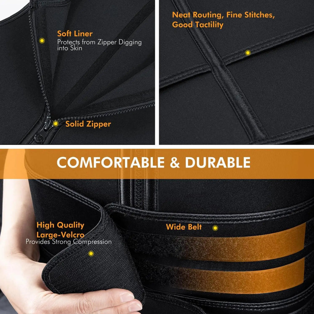 Sauna Vest Waist Trainer for Men Sauna Suit Double Sweat Belt Body Shaper for Gym Workout Exercise Zipper Tank Top Shapewear