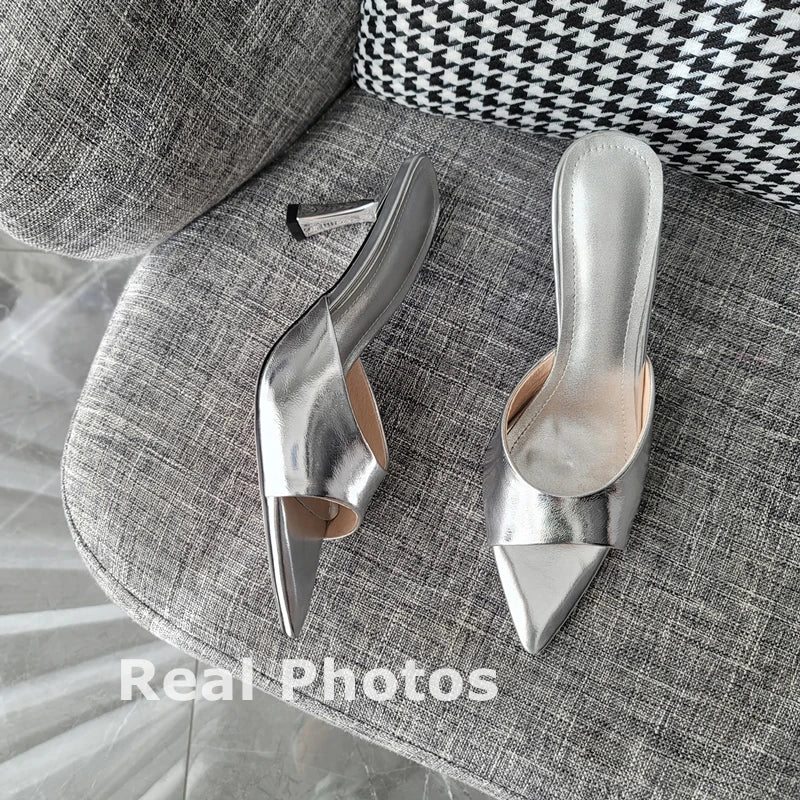 FEDONAS Ins Big Size Women Genuine Leather High Heels Sandals Sexy Pointed Toe Party Wedding Summer Shoes Prom Pumps