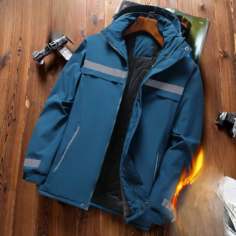 Thiened Fce Workwear Jaet ex Warm Windproof Reflective Cotton Coat Men's Casual Sle Removable Hat Zipper Closure