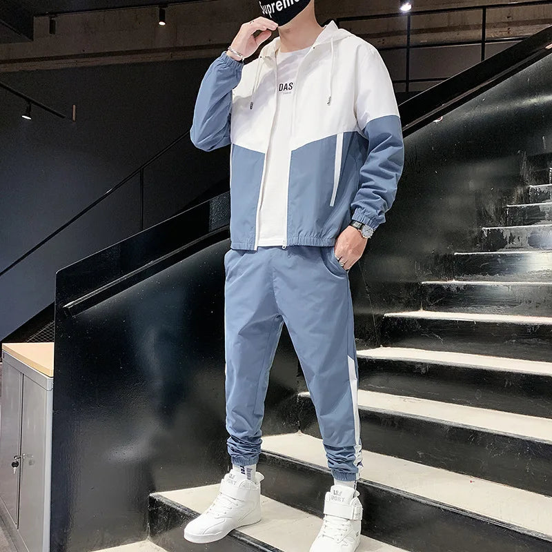 M-6XL New Men's Sportswear Set from Japan South Korea Autumn Casual Wear Men's Hooded Jacket Leg Tied Pants Trendy Casual Suit