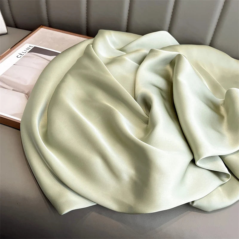 2024 Luxury Brand Silk Scarf for Women Large Shawl Wrap Headband Solid Design Hijab Beach Stoles Female Foulard Echarpe Bandana
